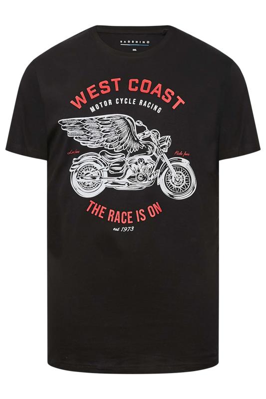 BadRhino Big & Tall Black 'West Coast' Motorbike Print T-Shirt | BadRhino 3