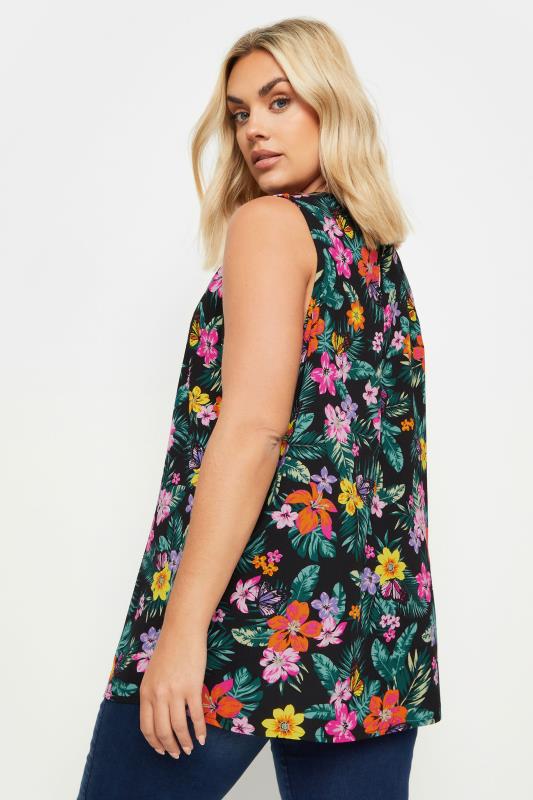 YOURS Plus Size Black Tropical Print Pleated Vest Top | Yours Clothing 3