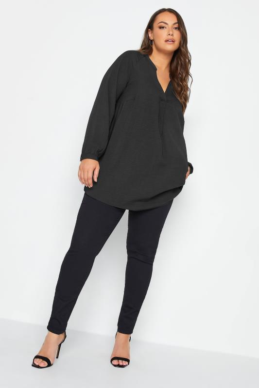YOURS Curve Plus Size Black Textured Tunic Shirt | Yours Clothing  2