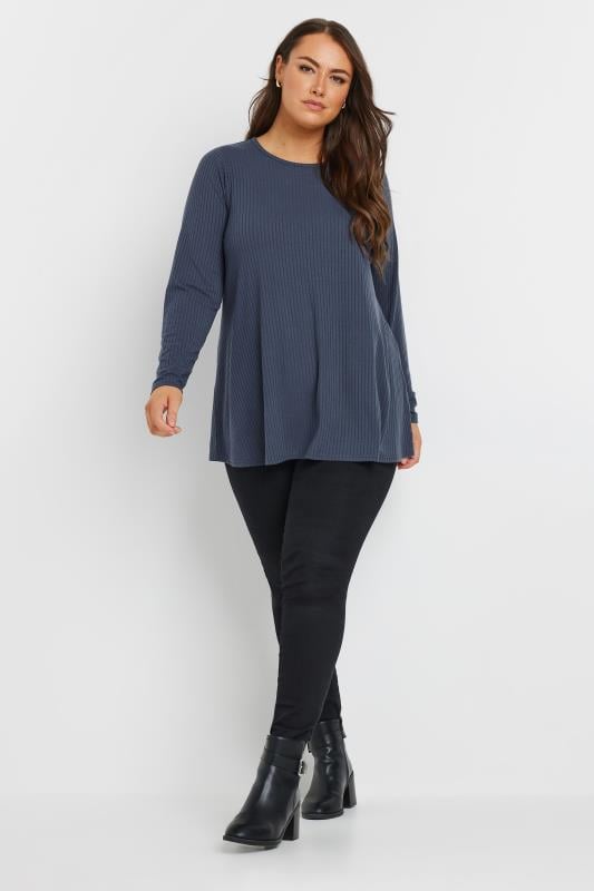 YOURS Plus Size Blue Ribbed Swing T-Shirt | Yours Clothing 2