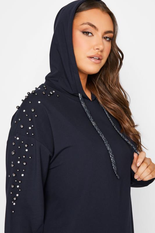 Plus Size Navy Blue Embellished Hoodie Dress | Yours Clothing 4