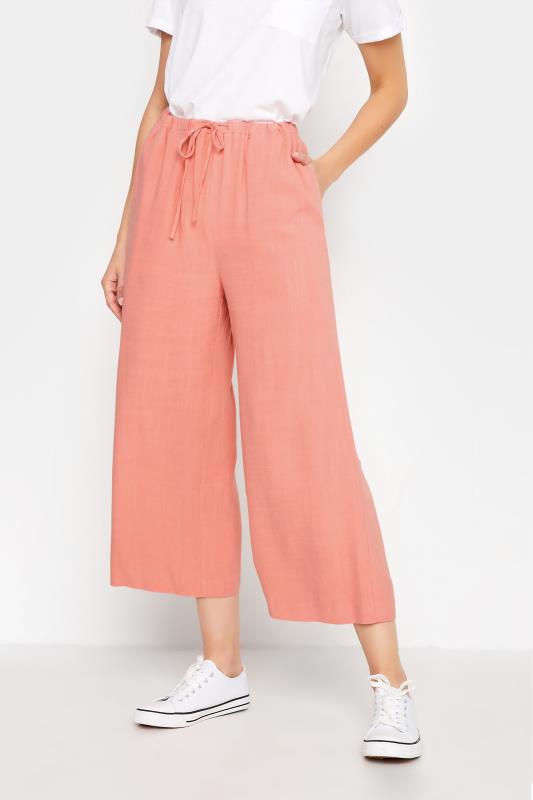 LTS Tall Women's Coral Pink Linen Look Cropped Trousers | Long Tall Sally  1