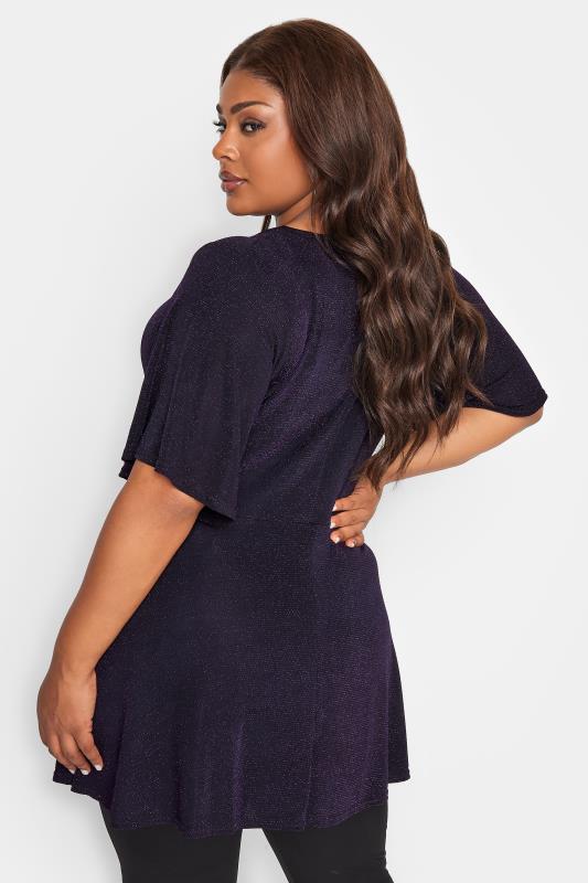 YOURS Plus Size Purple Keyhole Pleated Peplum Top | Yours Clothing 3