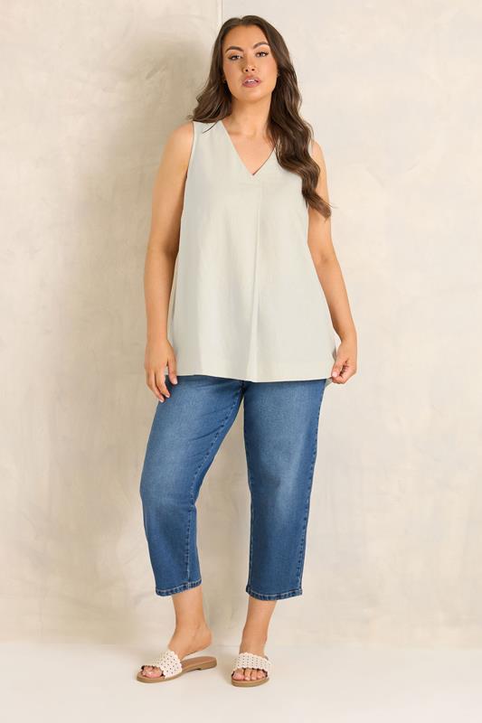 EVANS Plus Size White Premium Linen Vest Top | Evans 1