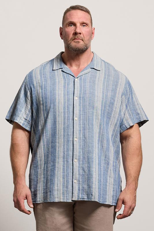 JACK & JONES Big & Tall Navy Blue Linen Blend Resort Shirt | BadRhino 1
