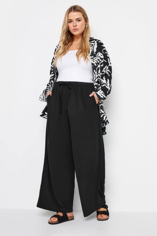 YOURS Plus Size Black Twill Wide Leg Trousers | Yours Clothing 2