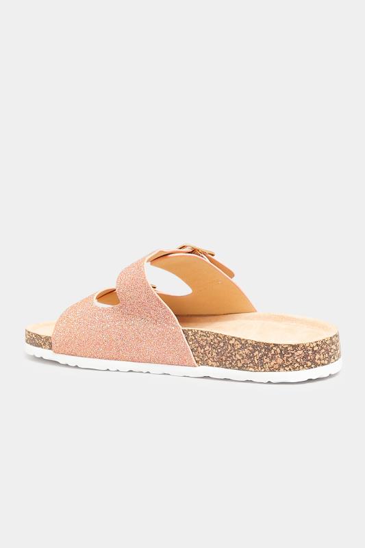 Pink Glitter Buckle Strap Footbed Sandals In Extra Wide EEE Fit | Yours Clothing  5