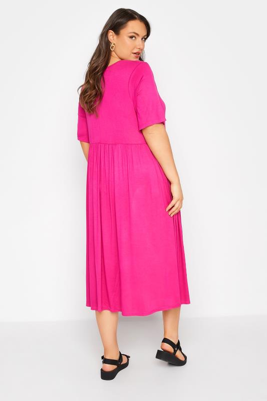 LIMITED COLLECTION Plus Size Hot Pink Midaxi Smock Dress | Yours Clothing  3