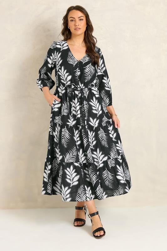  EVANS Robe longue noire à imprimé monochrome