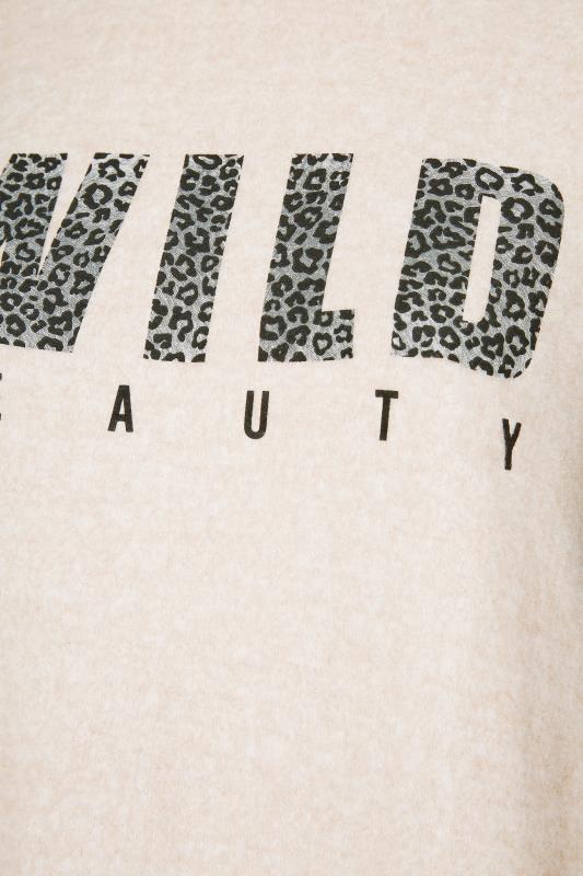 Curve Cream Leopard Print 'Wild Beauty' Slogan Soft Handle Sweatshirt 5