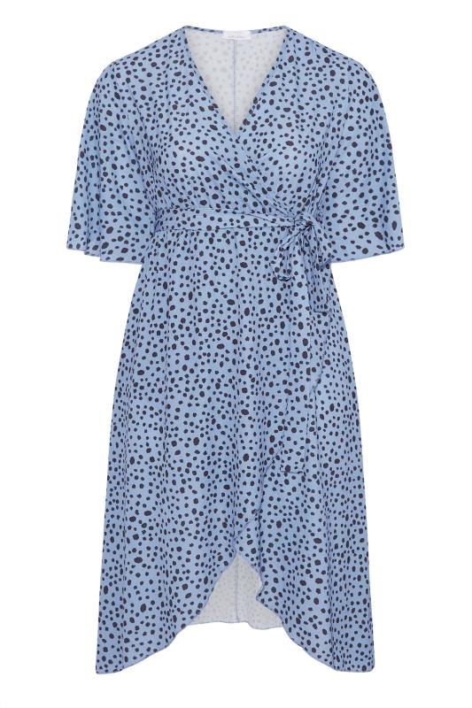 YOURS LONDON Curve Blue Dalmatian Print Midi Wrap Dress 6