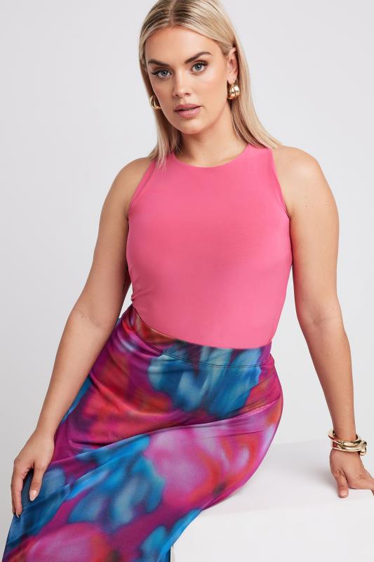 LIMITED COLLECTION Plus Size Pink Abstract Print Mesh Skirt | Yours Clothing 4