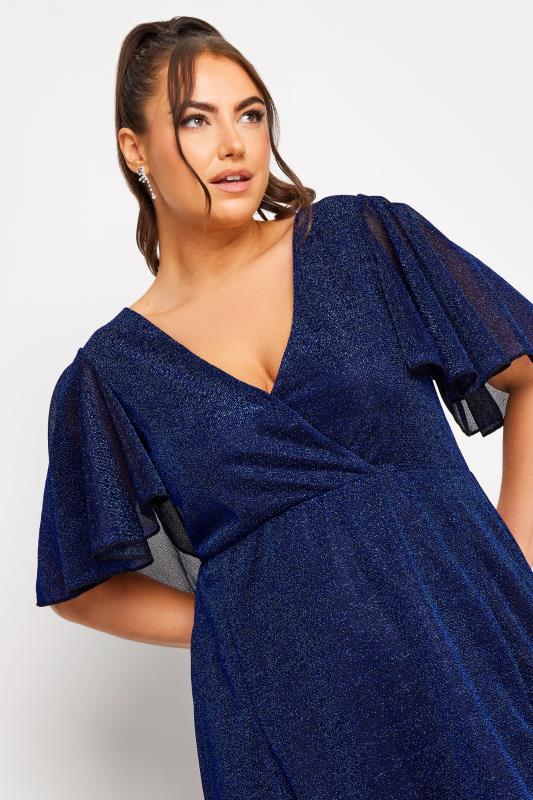 YOURS LONDON Plus Size Dark Blue Glitter Angel Sleeve Maxi Dress | Yours Clothing 4