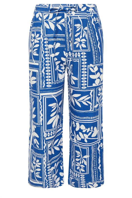 M&Co Blue Leaf Print Wide Leg Linen Culottes | M&Co 5