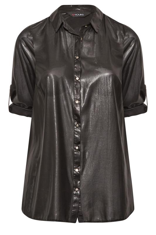 Plus Size Black Shimmer Button Through Shirt | Yours Clothing 6