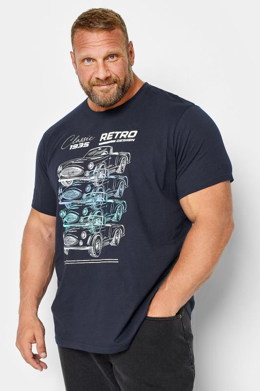 BadRhino Big & Tall Blue Retro Car Print T-Shirt | BadRhino 1