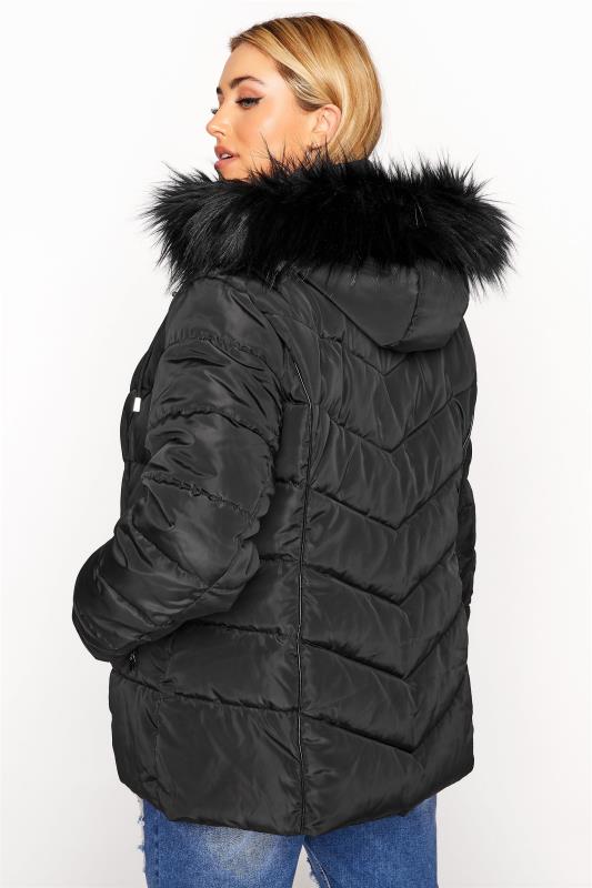 Black PU Faux Fur Trim Panelled Puffer Jacket_C.jpg