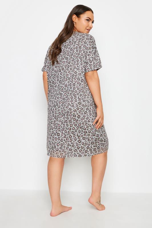 YOURS Plus Size Grey Leopard Print Sleep Tee Nightdress | Yours Clothing 3