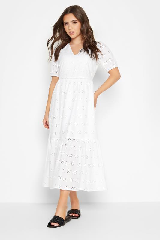 Petite White Broderie Short Sleeve Maxi Dress | PixieGirl 2
