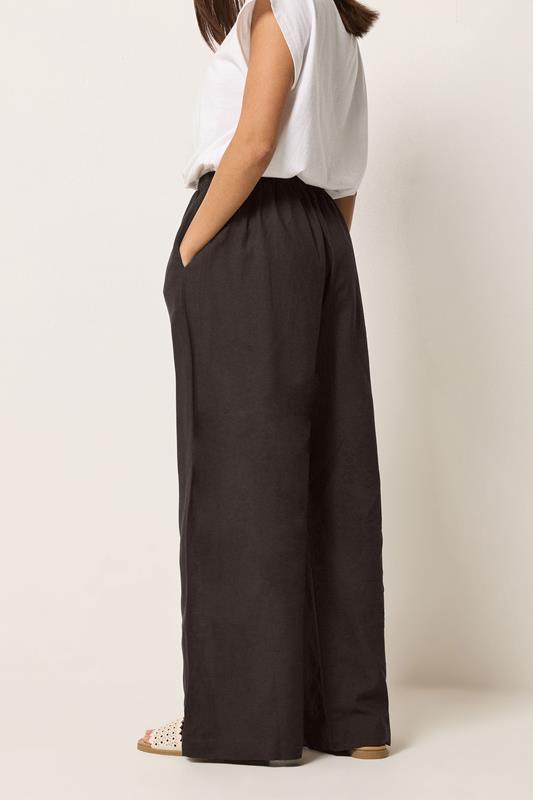 PixieGirl Petite Women's Brown Linen Wide Leg Trousers | PixieGirl 4