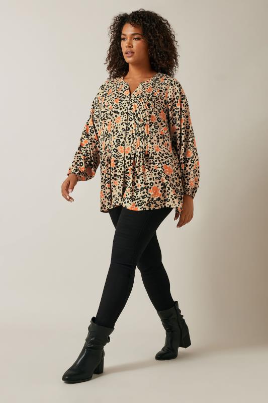 EVANS Plus Size Natural Brown Leopard Print Pintuck Blouse | Evans  3