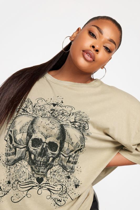 YOURS Plus Size Beige Brown Skeleton Print T-Shirt | Yours Clothing  4