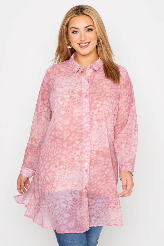 YOURS LONDON Plus Size Pink Leopard Print Chiffon Shirt | Yours Clothing  1