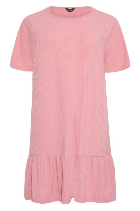 Petite Pink Ribbed Peplum T-Shirt Dress 6