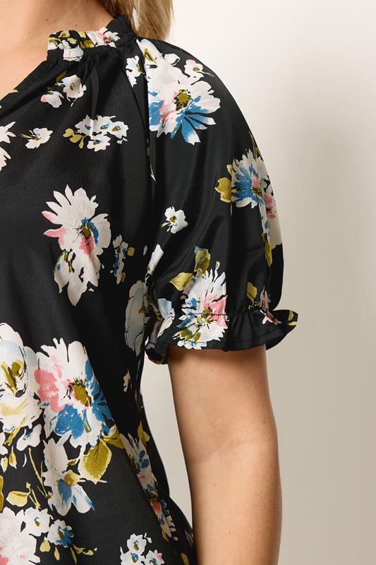 YOURS Plus Size Black Floral Puff Sleeve Blouse | Yours Clothing 4