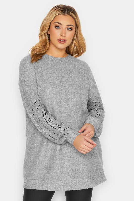 YOURS LUXURY Plus Size Curve Grey Sequin Embellished Jumper | Yours Clothing 2
