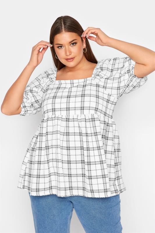 LIMITED COLLECTION Curve White Check Milkmaid Top 1