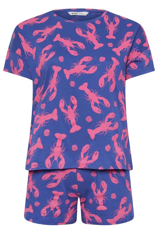 YOURS Plus Size Blue Lobster Print Pyjama Set | Yours Clothing 6