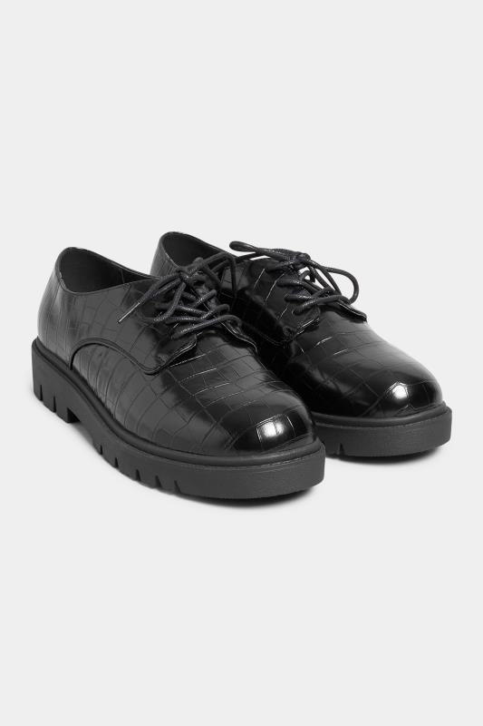 Black Croc Lace Up Loafers In Extra Wide EEE Fit | Yours Clothing 2