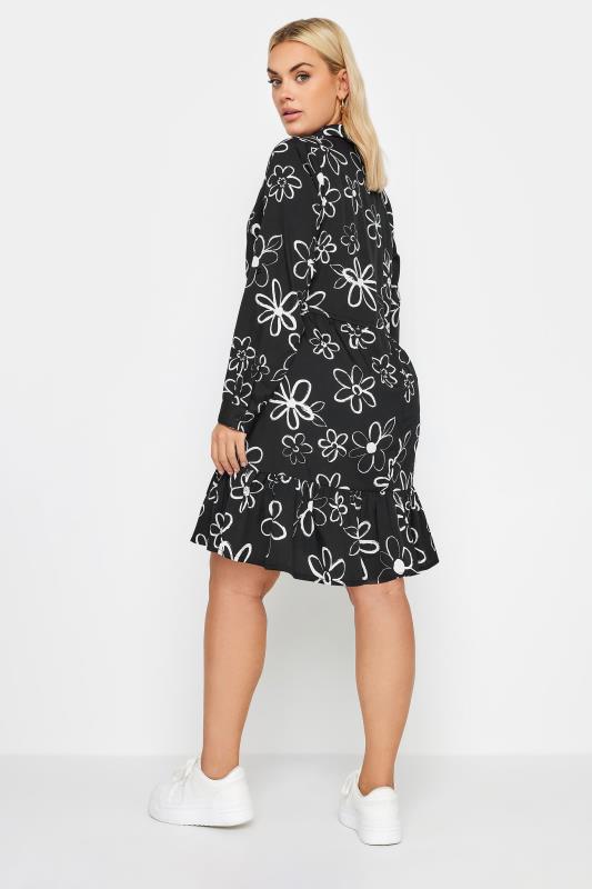 YOURS Plus Size Black Floral Doodle Print Smock Tunic Dress | Yours Clothing 3