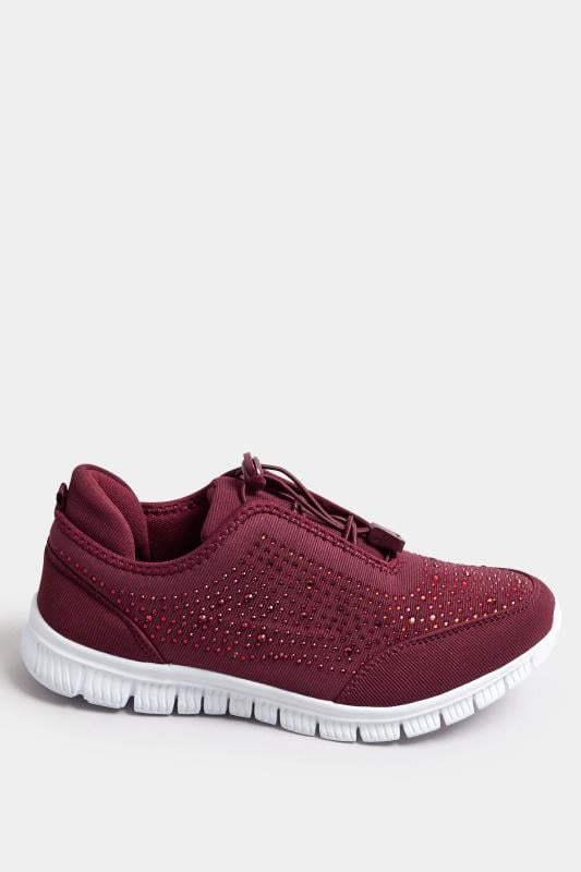 Burgundy Red Embellished Trainers In Extra Wide EEE Fit | Yours Clothing  3