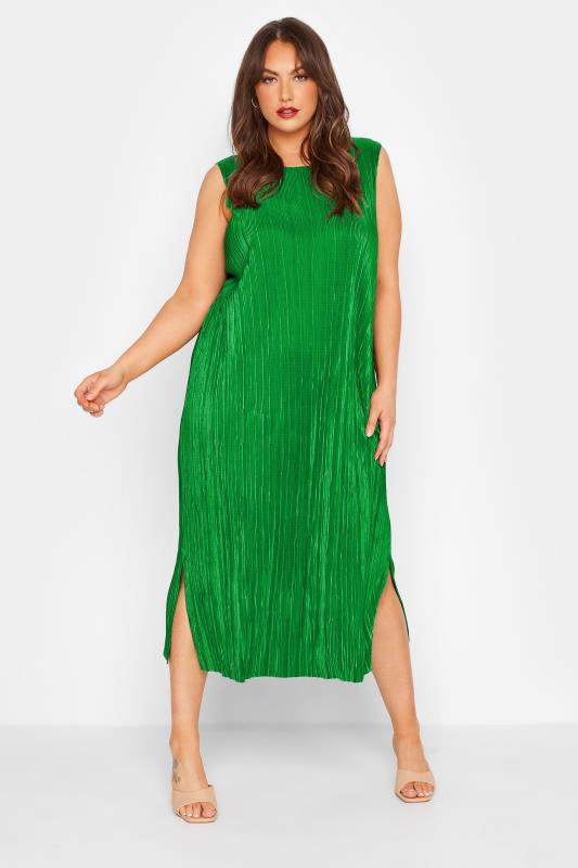 LIMITED COLLECTION Curve Green Sleeveless Plisse Midi Dress 2