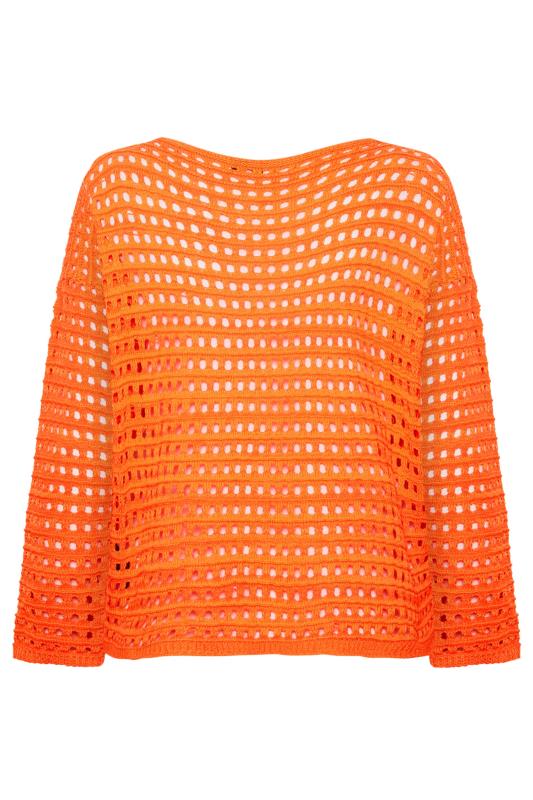 YOURS Plus Size Orange Long Sleeve Crochet Jumper | Yours Clothing  7