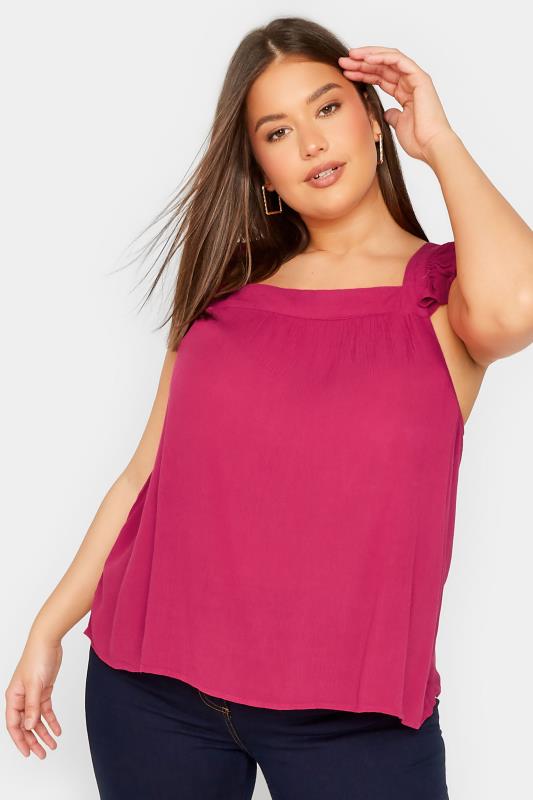 LTS Tall Women's Pink Crinkle Frill Top | Long Tall Sally 1