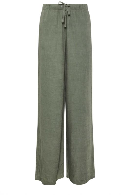 LTS Tall Womens Khaki Green Linen Tie Waist Wide Leg Trousers | Long Tall Sally 6