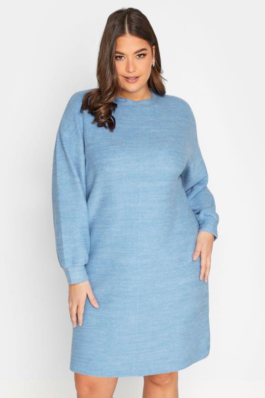  YOURS Curve Blue Marl Soft Touch Midi Dress
