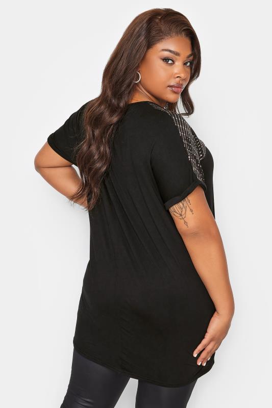 YOURS Plus Size Black & Rose Gold Sequin Embellished Top | Yours Clothing 3