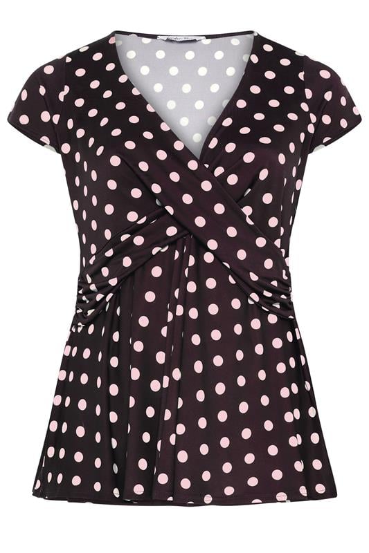 YOURS LONDON Plus Size Purple Polka Dot Wrap Front Top | Yours Clothing 5