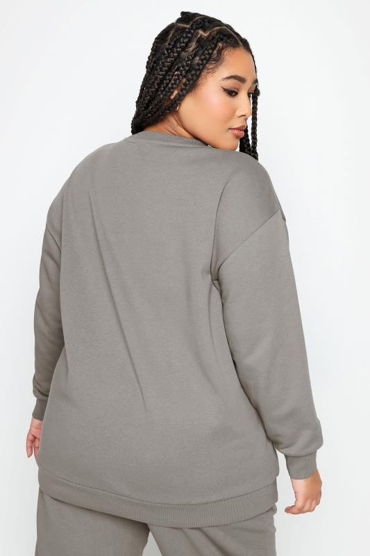 YOURS Plus Size Light Grey Crew Neck Sweatshirt | Yours Clothing 3