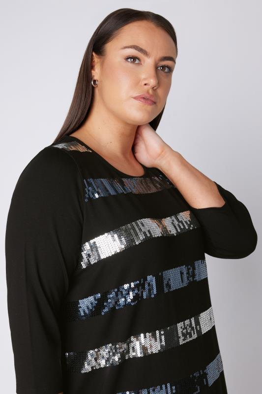 EVANS Plus Size Black Sequin Stripe Top | Evans  4