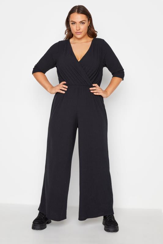 LIMITED COLLECTION Black Ribbed Wrap Jumpsuit_B.jpg