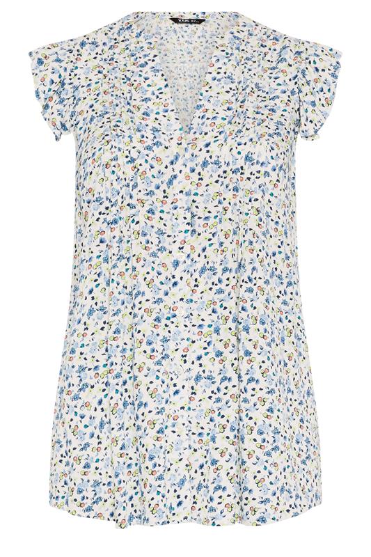 YOURS Plus Size White & Blue Frill Sleeve Blouse | Yours Clothing 5