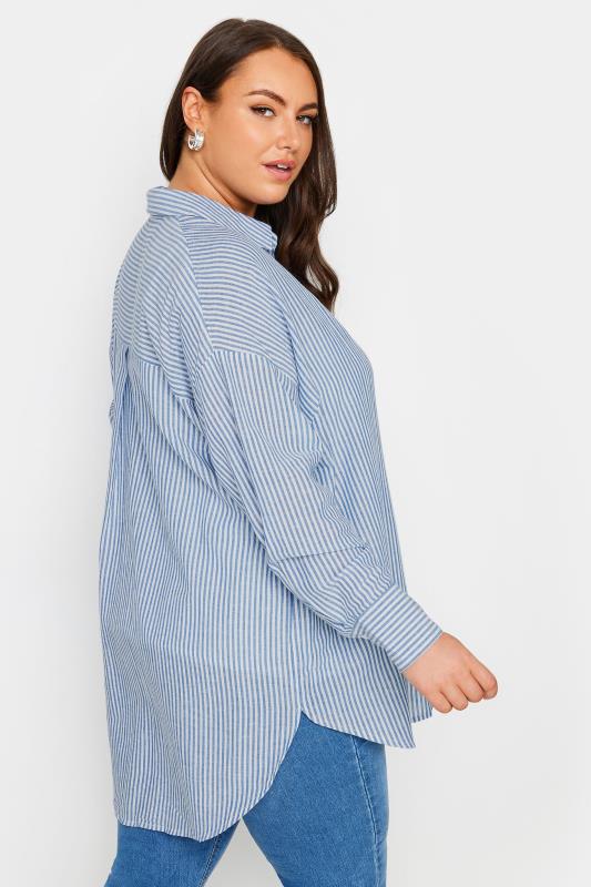 YOURS Plus Size Blue Pinstripe Linen Shirt | Yours Clothing  3