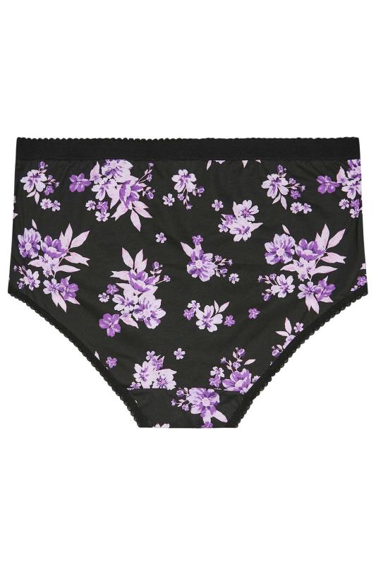YOURS Plus Size 5 PACK Black & Purple Floral Print Full Briefs | Yours Clothing 5