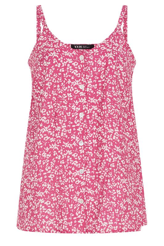 YOURS Plus Size Pink Floral Print Button Cami Vest Top | Yours Clothing 5