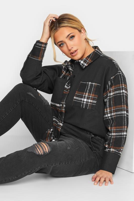 LIMITED COLLECTION Plus Size Brown & Black Contrast Check Cropped Shacket | Yours Clothing 1